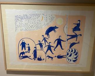 "Kivuiq and the Grizzly" by Jessie Oonark 18/50, signed and numbered. 1981 Inuit Art