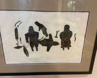 "Making of Atigi" A Stone Cut Print by Helen Kalvak signed and numbered Ulukhaktok, NT 1982