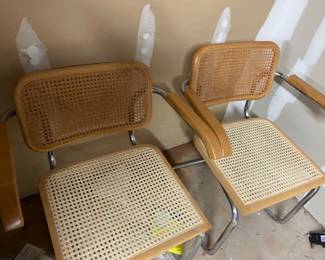 Pair Of Marcel Breuer Caned Chairs with Arms