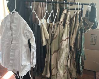 Military uniforms and other items.