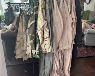 Flight suits and other military items.