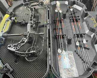 Matthews compound bow, arrows and case