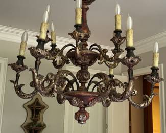 Vintage two tier wood chandelier made in Europe