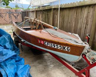 Custom wood boat with trailer and two outboard motors!