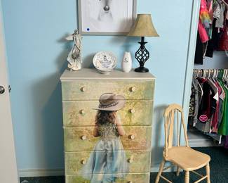 Custom Made Wood Dresser and vintage Child's chair