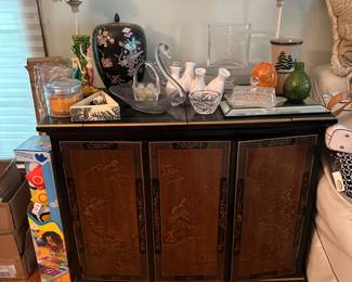 Asian Cabinet, Pair of Lamps, Ginger Jar, Home Decor
