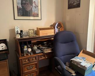 Desk, Office Chair, Pictures, Clocks, Comics