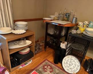 Dishes, Rolling Bar Cart, Glasses, Dishes