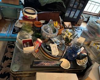 Brass & Glass Coffee Table Underneath the Clutter