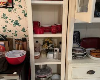 Red Dishes & Bowls, Cook Books, Shelves