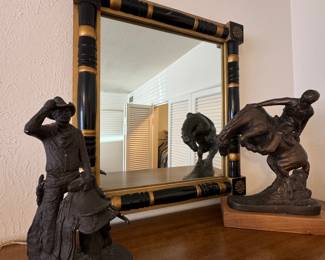 Federal Hitchcock style mirror with two bronzes