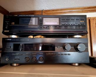 Basement Stereo system with 2 subwoofers, 4 hanging speakers and several more