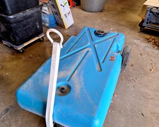Queen camper mattress, Pull Along portable septic tank, and Pull Out camper loveseat
