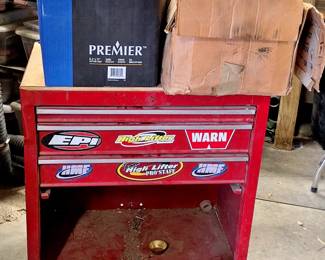 Shop rolling tool chest with parts