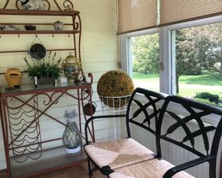 porch iron rushed seat bench (found new cushion for this bench), iron bar