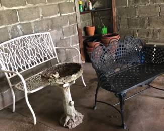 Iron outdoor benches, bird baths offered