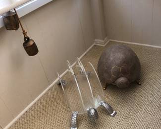 Arthur Court Lucite magazine rack large ceramic turtle