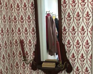 Mirror with shelf and sconces