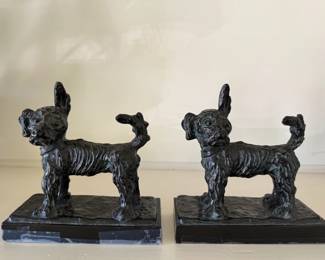 Vintage Metal Terrier Bookend Sculptures.