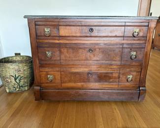 29in Tall Antique Chest of Drawers with Stone Top ( Maybe Soap Stone) Top Measures 40in x 17.1/2in
