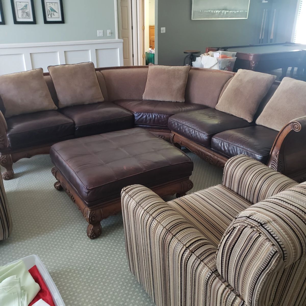 Large leather & fabric sectional