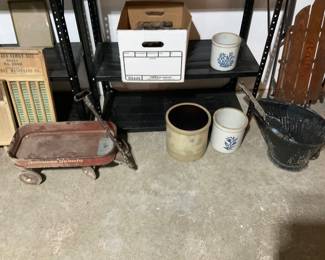 CROCKS AND TOY WAGON