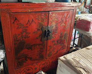Asian red lacquer chest