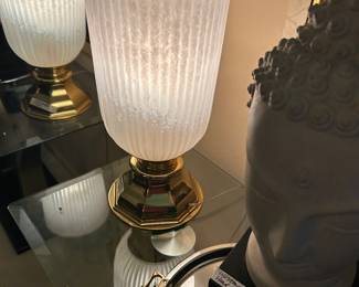 Solid brass/frosted glass table torche