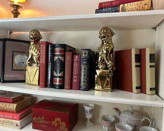 Pair of gold foo dog bookends