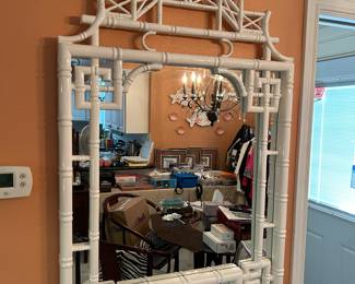 Vintage white bamboo look Asian mirror