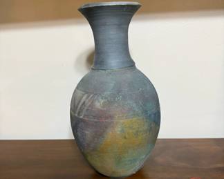 Signed Raku Pottery Vase