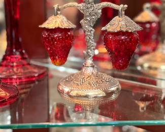 Vintage Red Glass Salt and Pepper Shakers