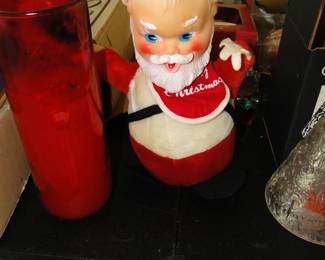 Vintage Christmas 1950's and 1960's Gund Tinkle Bells Roly Poly Santa Claus Musical Chime Plush Toy.