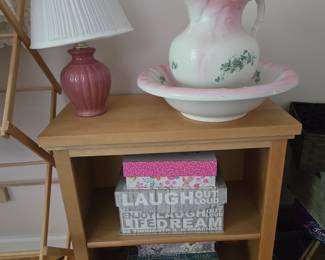 Bookshelf, Lamp & Pitcher w Wash Basin
