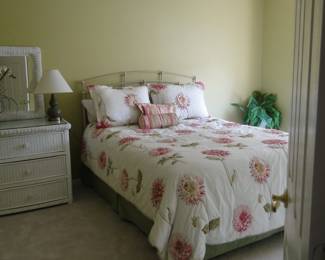 Metal headboard, and floral patterns
