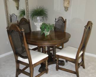 One of a kind original wood table and upholstered chairs, unique and original