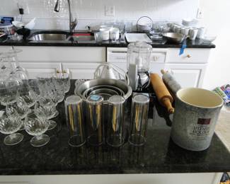 Mid Century Modern barware, glasses and some vintage rolling pins too