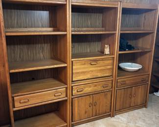 3 piece wood sectional wall unit.
32”w 18”d 76”t.  $125.00 each or $375.00 for the set.