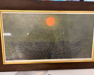 Joichi Hoshi woodblock print signed and numbered. 34”w 21.5”t 