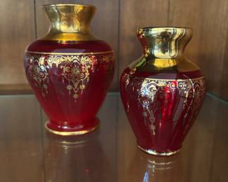 Vecchia Murano Vintage Ruby Red w 24k overlay 5” t & 4”t $200.00 pair