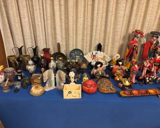 Asian Dolls, plates, vases, onyx pieces