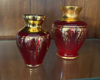 Vecchia Murano Vintage Ruby Red w 24k overlay 5” t & 4”t $200.00 pair
