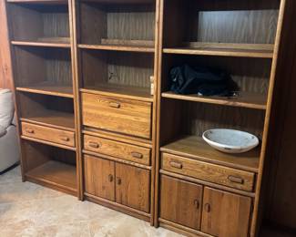 3 piece wood sectional wall unit.
32”w 18”d 76”t.  $125.00 each or $375.00 for the set.