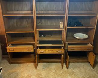 3 piece wood sectional wall unit.
32”w 18”d 76”t.  $125.00 each or $375.00 for the set.