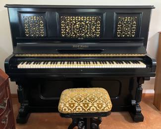 Antique 1887 J&C Fisher black upright piano--Eastlake Victorian Style--will consider all serious offers