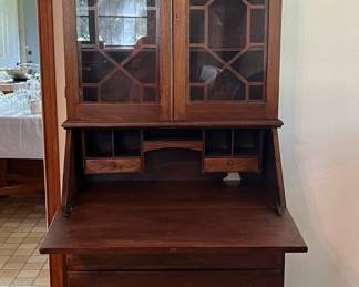 Secretary desk with upper glass cabinet and 3 drawers