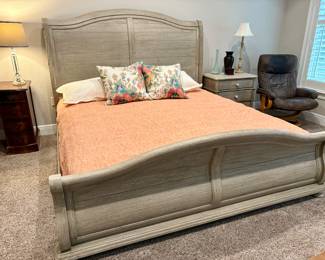 King Size Headboard, footboard and Pair of End tables.