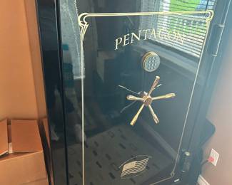 Pentagon Safe
Holds at least 36
Lighted.
Must be able to move and load yourself. There are double doors directly across from it to move it outside onto concrete porch to load.
40” across x 25” deep x 59” tall