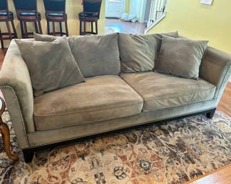 Z Gallerie Sofa
Good condition with minor imperfections.
Some scratches on legs
Greenish-gray color
Extremely soft!
85” long x 40” deep x 19” tall to seat, 31” tall to back.
Must be able to move and load yourself
**We have matching chair for sale as well