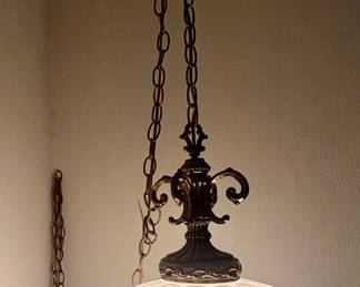 Italian Hand-Blown Milk Glass Bubble Swag Lamp, MCM Pendant Light, with Hanging Crystals 23" Long, Brunelli